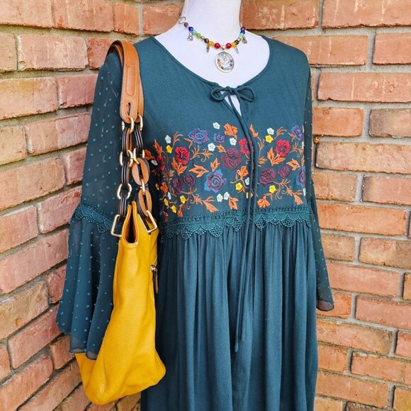 Altar'd State Brand Dress. Forest Green Floral Embroidered Swiss Dot. Size Small - Picture 12 of 12